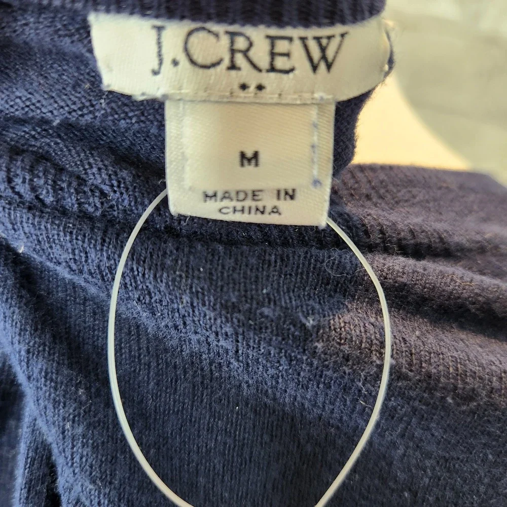J. Crew Sweater Navy Blue Silver Embroidered‎ Star Celestial Classic Size M